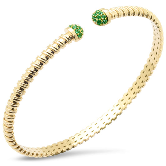 <span style="color:purple">SPECIAL!</span> .22ct G SI 14K Yellow Gold Emerald Gemstone Twisted Cable Open Bangle Bracelet