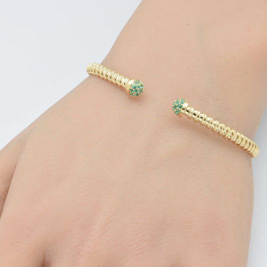 <span style="color:purple">SPECIAL!</span> .22ct G SI 14K Yellow Gold Emerald Gemstone Twisted Cable Open Bangle Bracelet