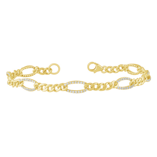 <span style="color:purple">SPECIAL!</span> .49ct G SI 14K Yellow Gold Diamond Figaro Bracelet 7" Long