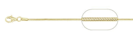 020-0.7MM Yellow Gold Plated Square Snake Chain .925 Solid Sterling Silver Available in 16"- 22" inches NEW