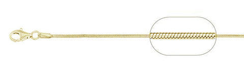 020-0.7MM Yellow Gold Plated Square Snake Chain .925  Solid Sterling Silver Available in 16"- 22" inches