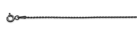 <span>CLOSEOUT 20% OFF! </span> 025-1.2MM Black Rhodium Plated Rope Chain .925  Solid Sterling Silver Available in 16"- 20" inches