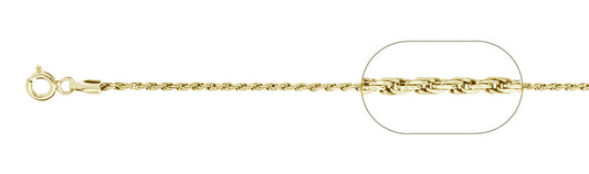 025-1.2MM Yellow Gold Plated Rope Chain .925 Solid Sterling Silver Available in 16"- 20" inches NEW