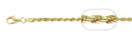 060-3MM Yellow Gold Plated Rope Chain .925 Solid Sterling Silver Available in 7"- 30 " inches NEW