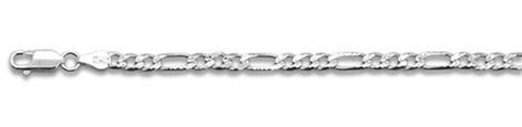 100-4MM Pave Figaro Chain .925  Solid Sterling Silver Available in 8"- 30" inches