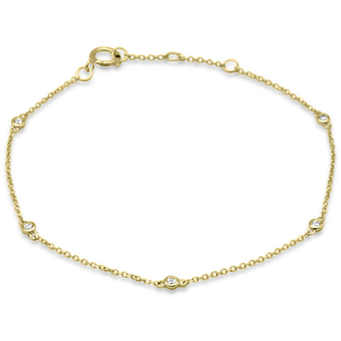 .09ct G SI 14K Yellow Gold Diamond Cable Chain Bracelet 6+1" Long
