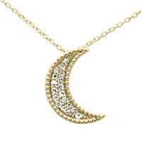 .10ct G SI 14K Yellow Gold Diamond Half Moon Pendant Necklace 18" Long Chain