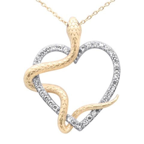 <span style="color:purple">SPECIAL!</span>.25ct G SI 14K Yellow Gold Diamond Heart & Snake Pendant Necklace 18" Long Chain