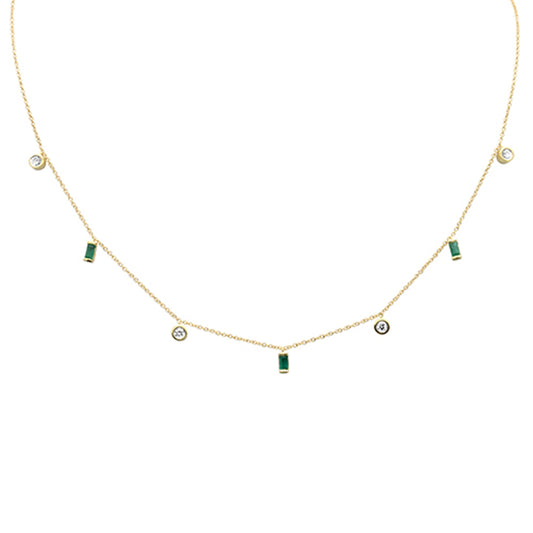.51ct G SI 14K Yellow Gold Diamond & Emerald Gemstone Dangling Pendant Necklace 16" + 2" EXT