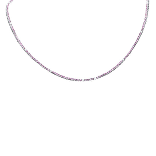 .95ct G SI 14K White Gold Diamond & Pink Sapphire Tennis Necklace 14+2" Ext