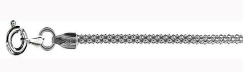 2.5MM Rhodium Plated Popcorn Chain Made in Italy .925 Sterling Silver Sizes 16-20"