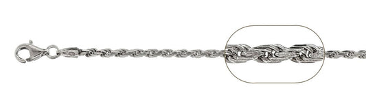 050-2.5MM Rhodium Plated Rope Chain .925 Solid Sterling Silver Available in 7"-28" inches NEW