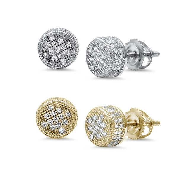 8MM Micro Pave Round Raised Stud .925 Sterling Silver Earrings Colors  Available!