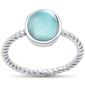 Oval Natural Larimar Braided Band .925 Sterling Silver Ring Sizes 5-10