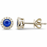 .87ct G SI 14K Yellow Gold Diamond & Blue Sapphire Gemstone Stud Earrings