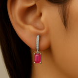 1.54ct G SI 14K White Gold Diamond & Ruby Gemstone Hoop Huggie Dangle Earrings