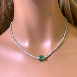 <span style="color:purple">SPECIAL!</span>4.64ct G SI 14K Yellow Gold Diamond & Emerald Gemstone Tennis Necklace 16" Long