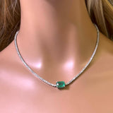 <span style="color:purple">SPECIAL!</span>7.98ct G SI 14K White Gold Diamond & Emerald Gemstone Tennis Necklace 16" Long