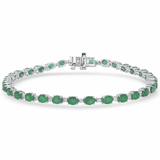 5.77ct G SI 14kt White Gold Diamond & Emerald Gemstone Tennis Bracelet 7" Long