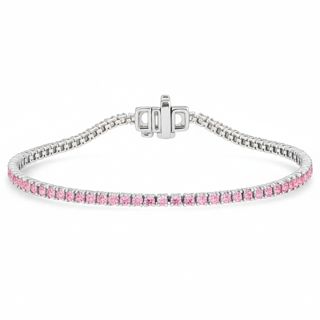 <span style="color:purple">SPECIAL!</span> 3.47ct G SI 14kt White Gold Pink Sapphire Tennis Bracelet 7" Long