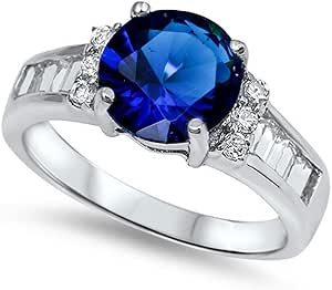 <span>¡LIQUIDACIÓN!</span>Anillo de compromiso de zafiro azul y circonita cúbica de plata esterlina .925
