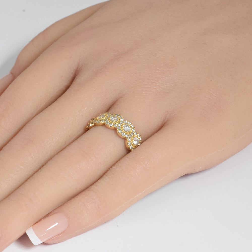 <span style="color:purple">SPECIAL!</span>  .99ct G SI 14K Yellow Gold Diamond Round Halo Band Ring Size 6.5
