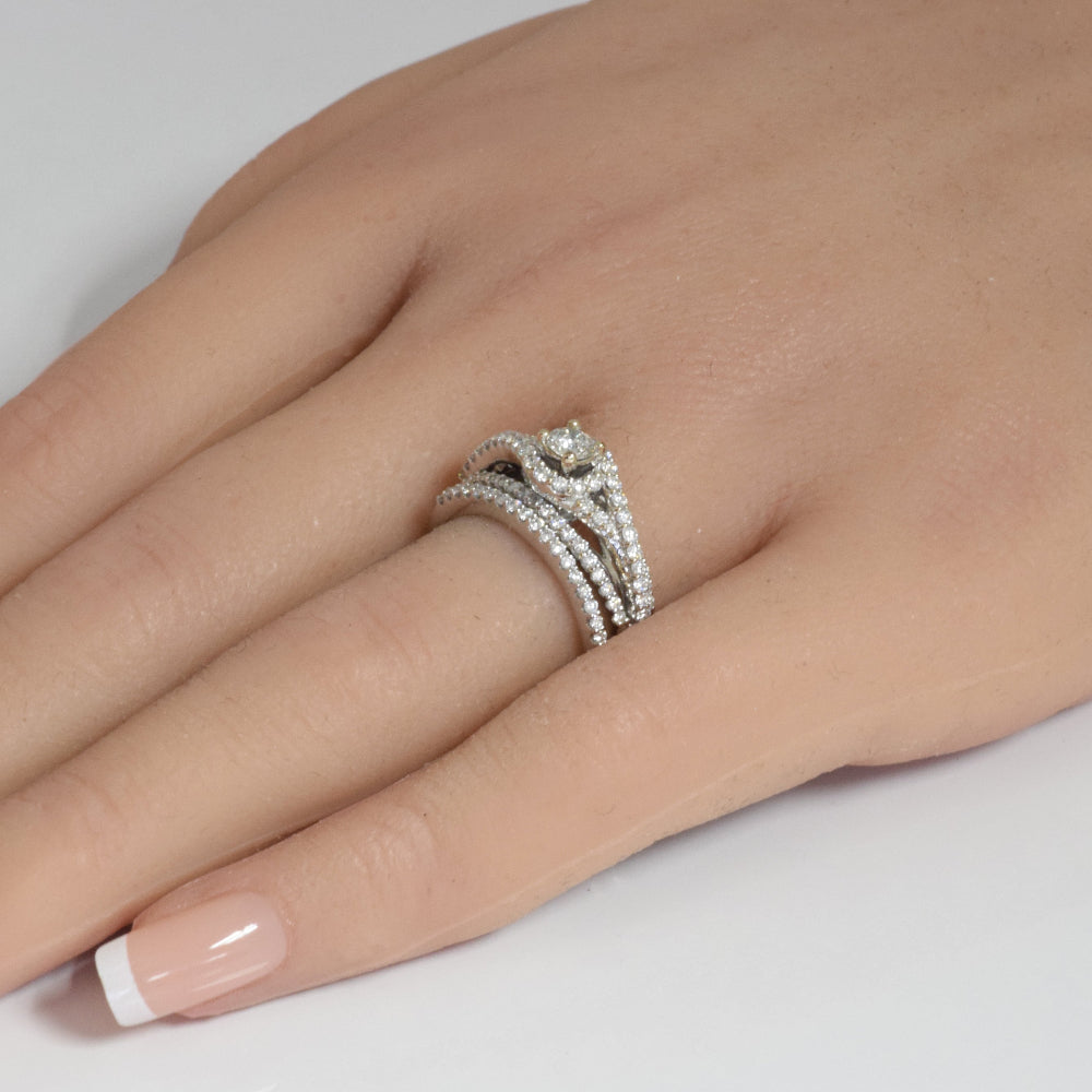.92ct G SI 14K White Gold Diamond Wrap Around Halo Engagement Ring Set