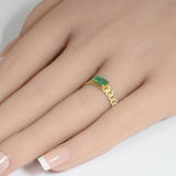 .67ct G SI 14K Yellow Gold Diamond & Emerald Gemstone Cuban Link Ring Size 6.5