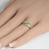 .34ct G SI 14K Yellow Gold Diamond & Green Emerald Wrap Around Band Ring Size 6.5