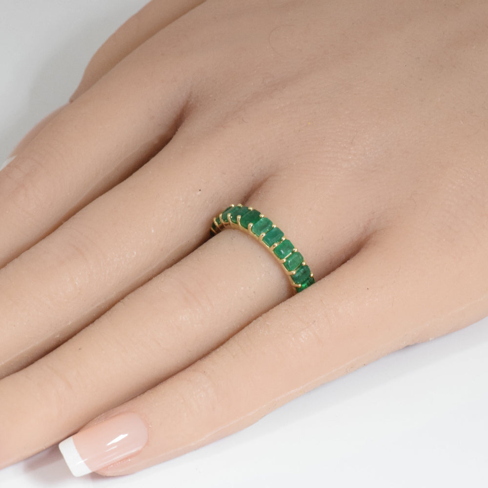 2.51ct G SI 14K Yellow Gold Emerald Gemstone Band Ring Size 6.5