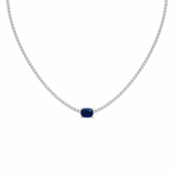 2.66ct G SI 14K White Gold Diamond & Blue Sapphire Double Eagle Prongs Set Tennis Necklace 16" Long