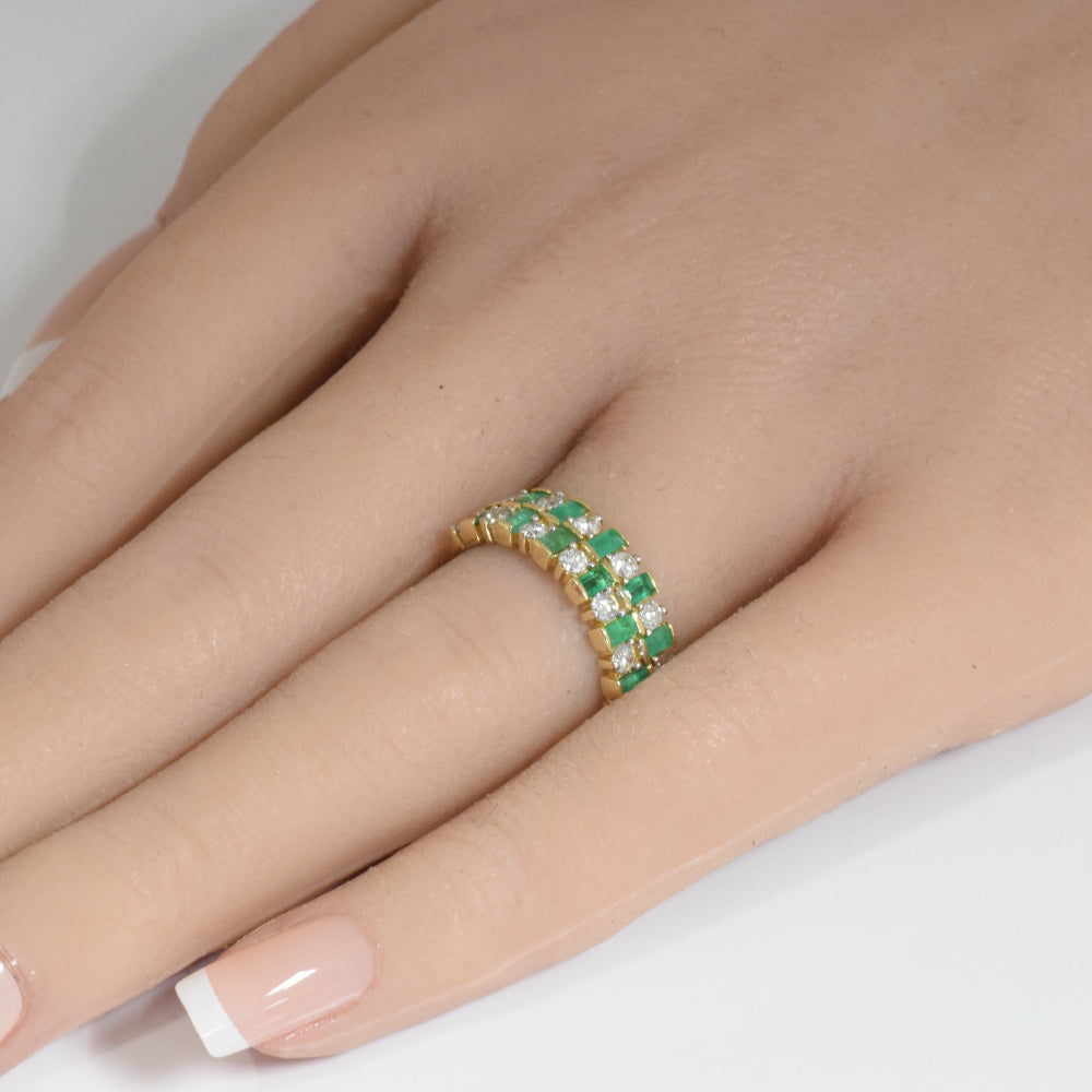 1.27ct G SI 14K Yellow Gold Diamond & Emerald Gemstone Band Ring Size 6.5