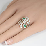 1.62ct G SI 14K Yellow Gold Diamond & Emerald Gemstones Wrap Around Band Ring Size 6.5