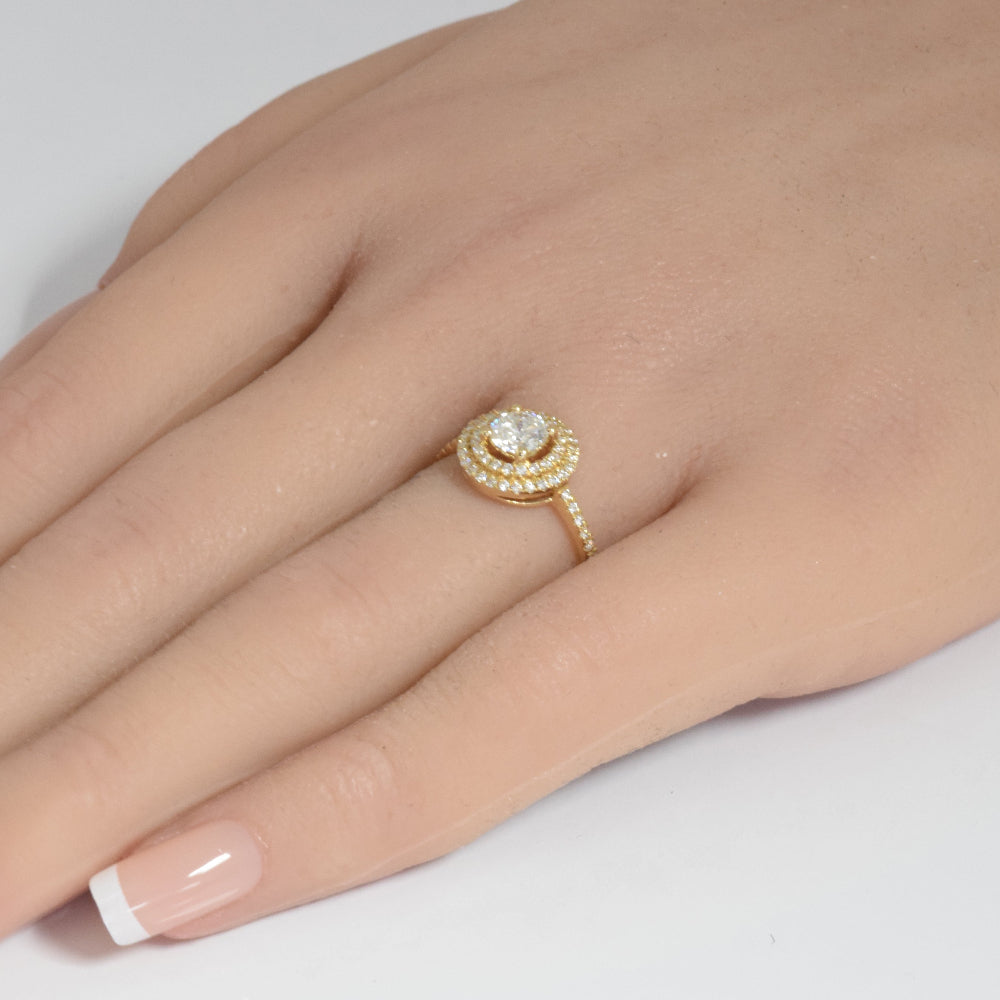 .77ct G SI 14K Yellow Gold Diamond Double Halo Engagement Ring Size 6.5