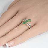1.32ct G SI 14K Yellow Gold Diamond & Emerald Gemstones Wrap Around Band Ring Size 6.5