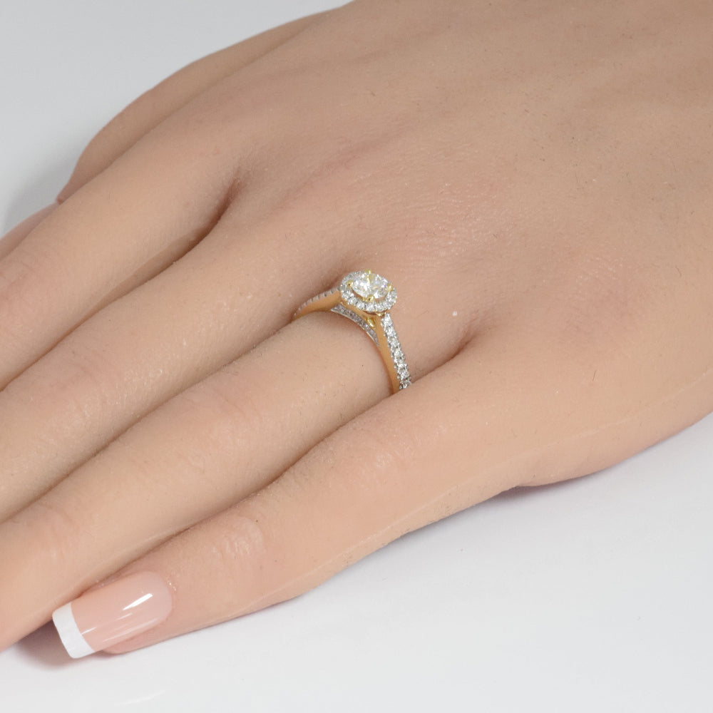 <span style="color:purple">SPECIAL!</span>.71ct G SI 14K Yellow Gold Round Diamond Halo Solitaire Engagement Ring Size 6.5
