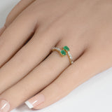 .75ct G SI 14K Yellow Gold Diamond & Emerald Gemstones Wrap Around Band Ring Size 6.5