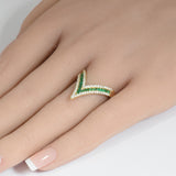 .69ct G SI 14K Yellow Gold Diamond & Emerald Gemstones Band Ring Size 6.5