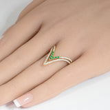 .46ct G SI 14K Yellow Gold Diamond & Emerald "V" Shaped Gemstone Band Ring  Size 6.5