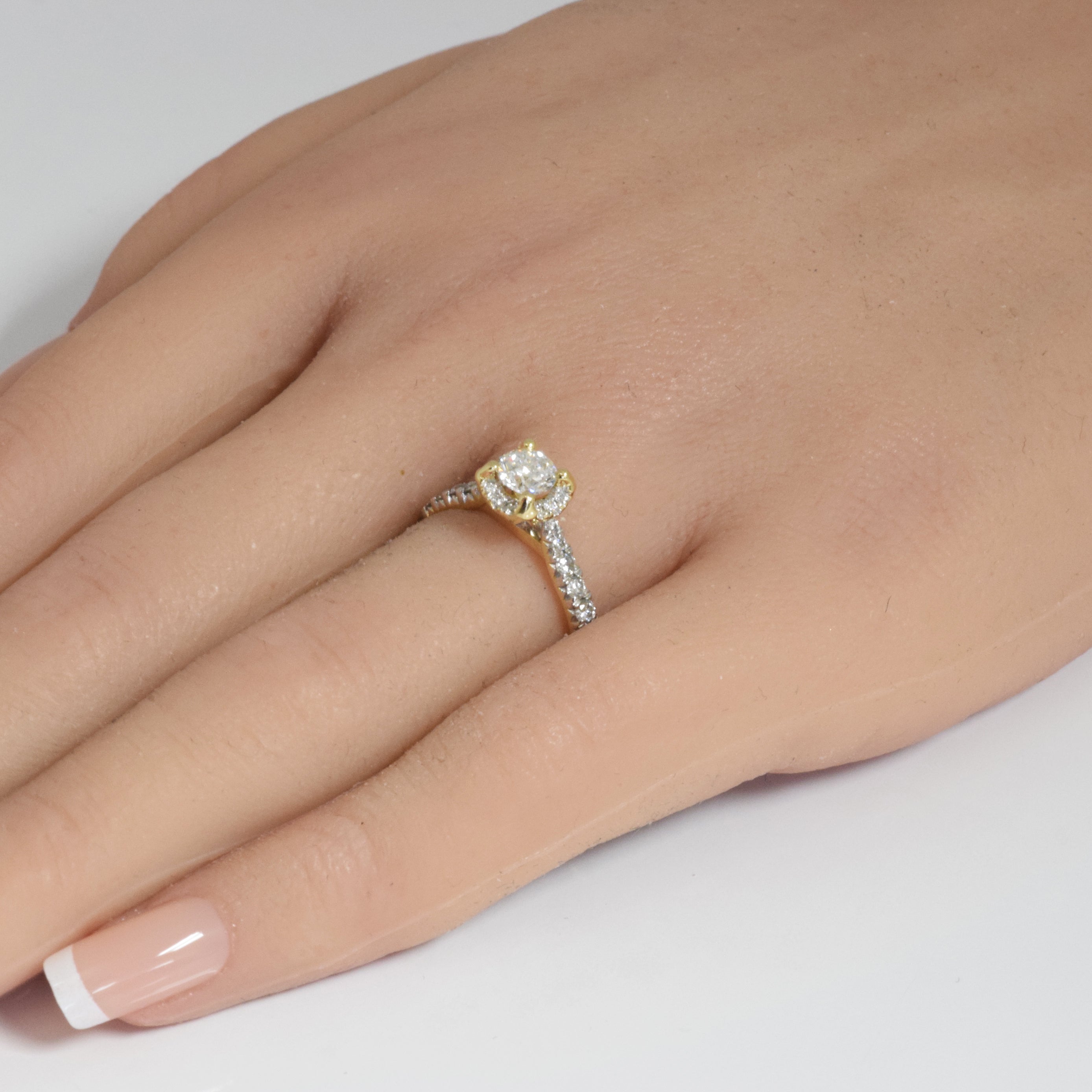 <span style="color:purple">SPECIAL!</span> .98ct G SI 14K Yellow Gold Round Diamond Hidden Halo Engagement Ring Size 6.5