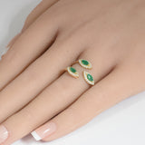 .72ct G SI 14K Yellow Gold Diamond & Natural Emerald Gemstones Band Ring Size 6.5