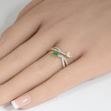 .61ct G SI 14K Yellow Gold Pear Shaped Diamond & Emerald Gemstones Open Ring Band Size 6.5