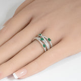 <span style="color:purple">SPECIAL!</span>.81ct G SI 14K White Gold Diamond & Emerald Gemstones Ring Band Size 6.5