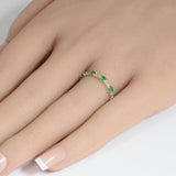 .48ct G SI 14K Yellow Gold Diamond & Emerald Gemstones Ring Band Size 6.5