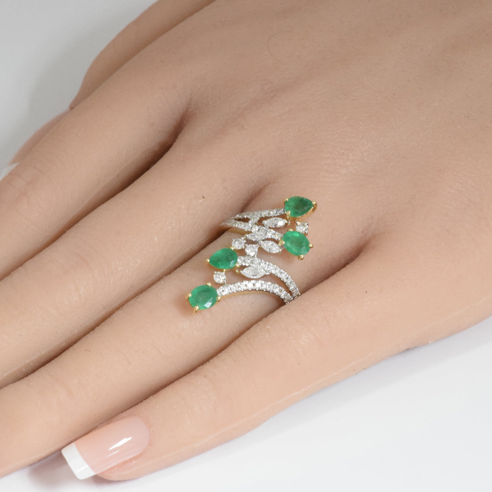 2.00ct G SI 14K Yellow Gold Diamond & Emerald Gemstones Ring  Size 6.5
