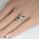 1.13ct G SI 14K Yellow Gold Diamond & Pear Shape Emerald Gemstones Wrap Around Ring Size 6.5