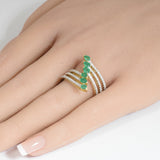 1.24ct G SI 14K Yellow Gold Diamond & Emerald Gemstones Wrap Around Ring  Size 6.5