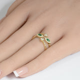 <span style="color:purple">SPECIAL!</span> .43ct  G SI 14K Yellow Gold Diamond & Natural Emerald Gemstones Open Band Ring Size 6.5