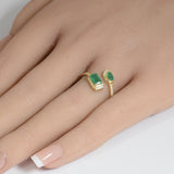 <span style="color:purple">SPECIAL!</span> .72ct G SI 14K Yellow Gold Diamond & Natural Emerald Gemstones Open Band Ring Size 6.5