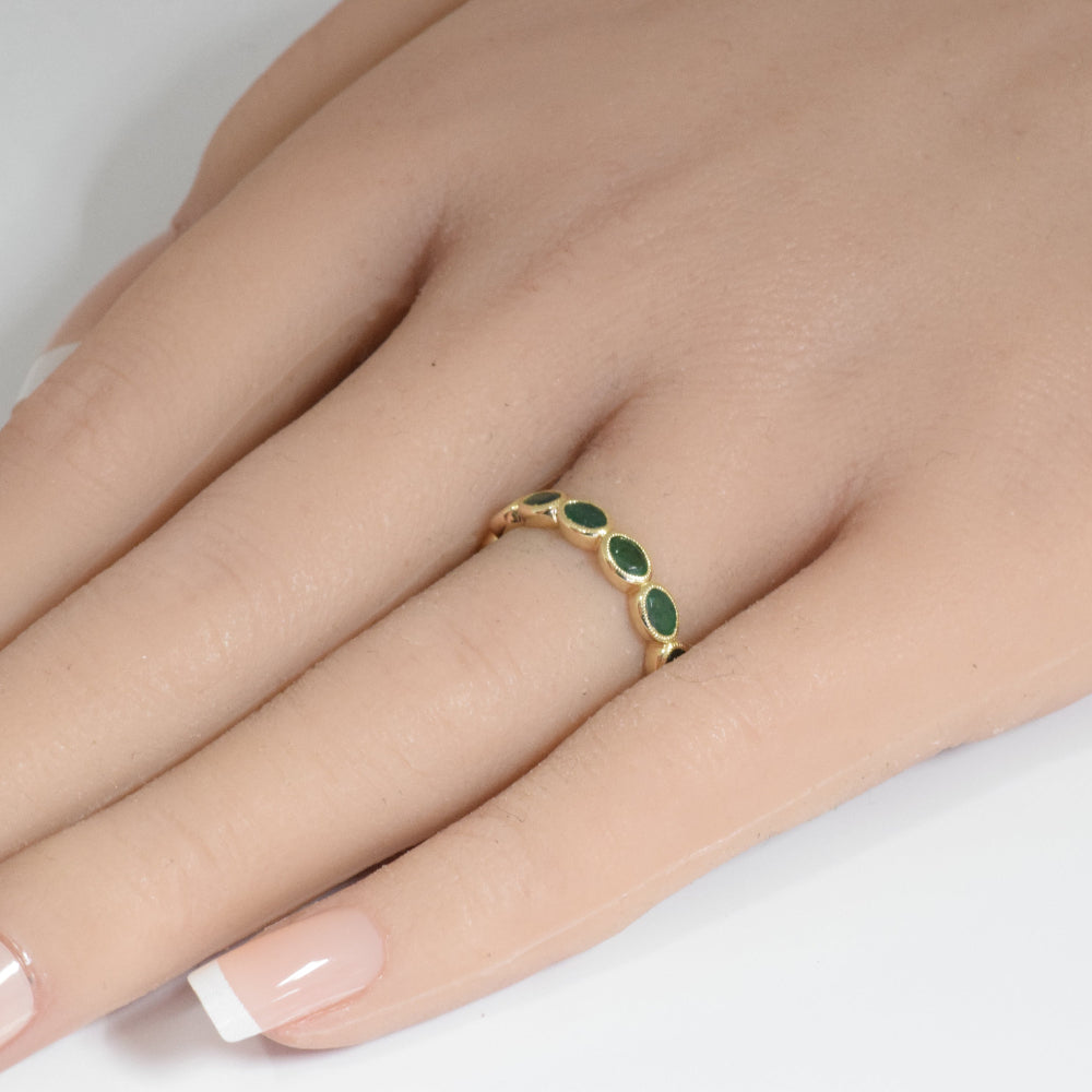 1.08ct G SI 14K Yellow Gold Emerald Gemstones Band Ring Size 6.5